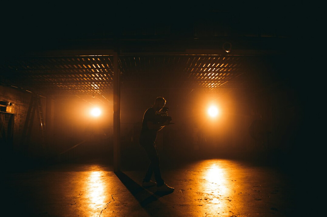 Studio lighting rig on a film set