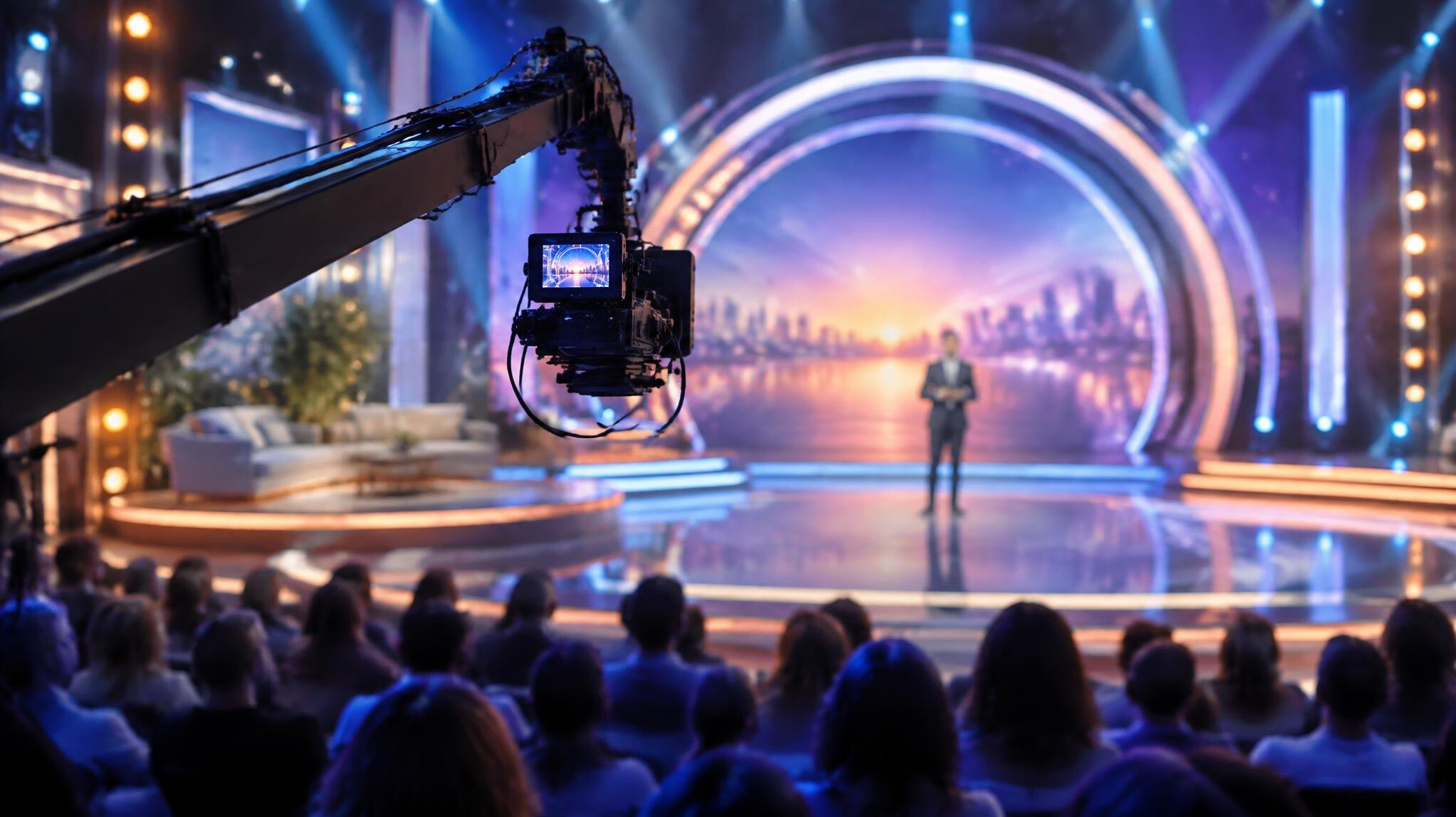 Camera operator filming on a live set